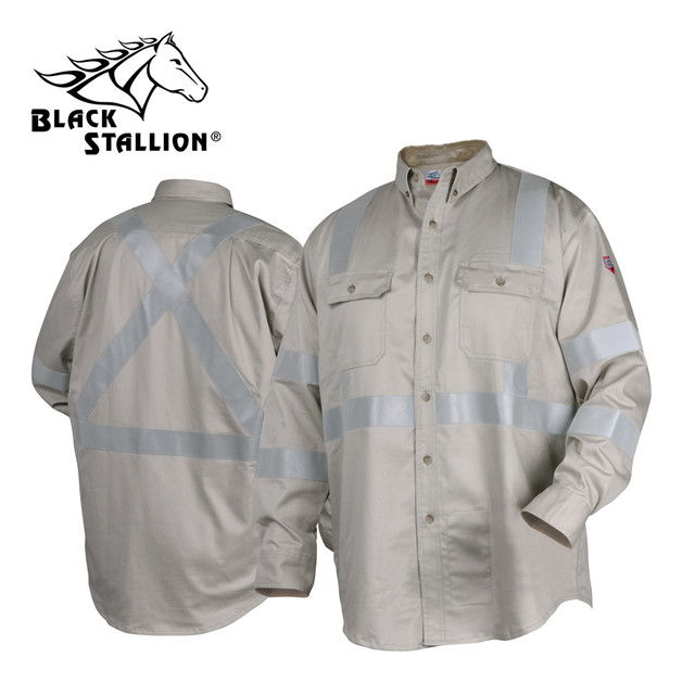 Black Stallion TRUGUARD 300 HI-VIS FLAME-RESISTANT COTTON Work SHIRT Small