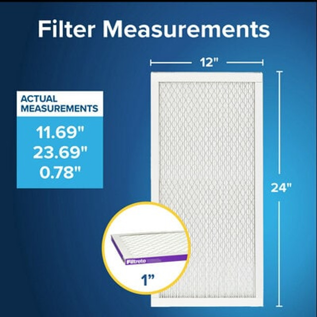 Filtrete MPR 1500 Ultra Allergen Reduction HVAC Filter, 12x24x1"—Filter Dimensions