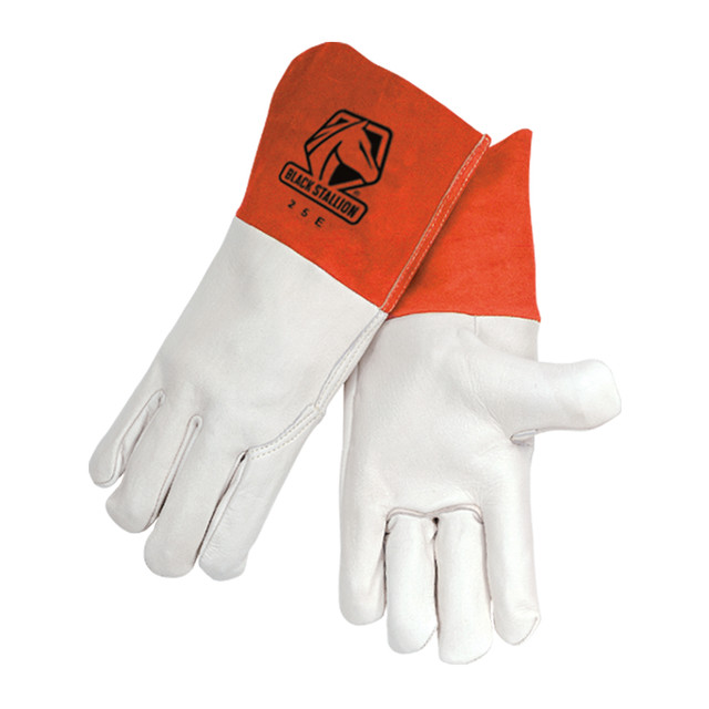 Black Stallion Grain COWHIDE - Long CUFF MIG WELDING GLOVES Medium | Beige