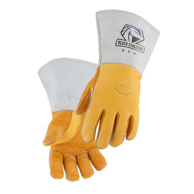 Black Stallion REVERSED GRAIN/SPLIT ELKSKIN, NOMEX PREMIUM WELDING GLOVES Medium | Gold