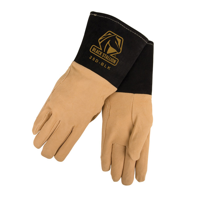 Black Stallion Split DEERSK in PREMIUM TIG WELDING GLOVES W/DRAGPATCH Medium | Sand/Black