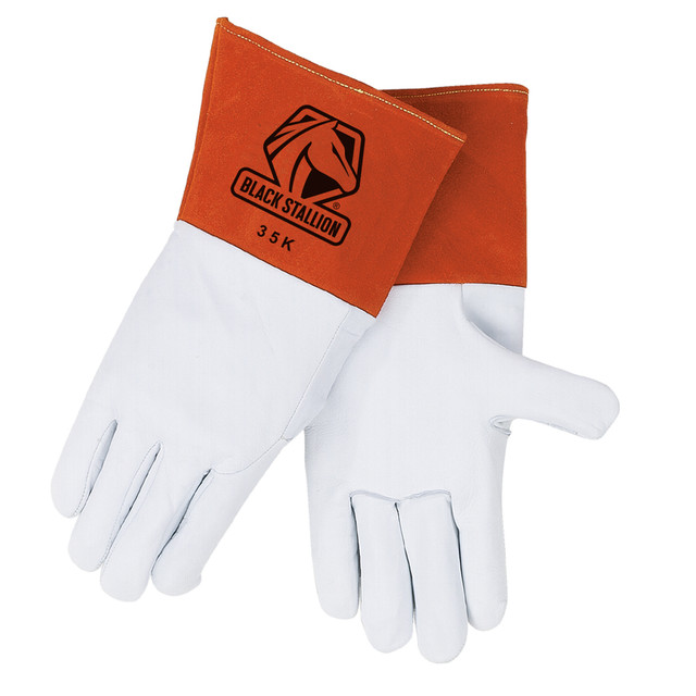 Black Stallion TOP Grain KIDSK in - Long CUFF TIG WELDING GLOVES Large | Pearl