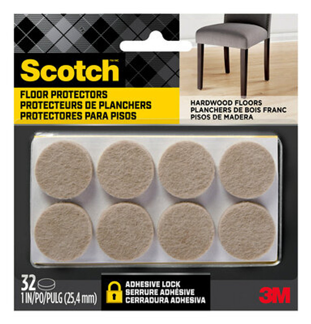 Scotch Floor Protectors, 1 in., Beige, 32/Pack