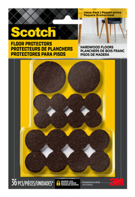 Scotch Floor Protectors Value Pack, Brown, 36/pk