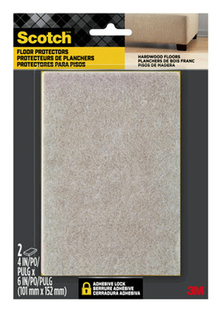 Scotch Rectangle Floor Protectors, 4 in x 6 in, Beige, 2/pk