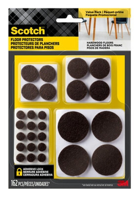 Scotch Floor Protectors Value Pack, Various Sizes, Brown, 162/Pack