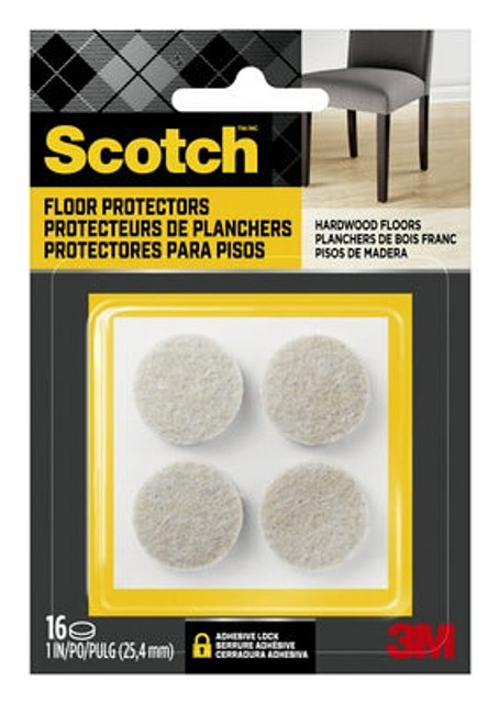 Scotch Round Floor Protectors, 1 in, Beige, 16/pk