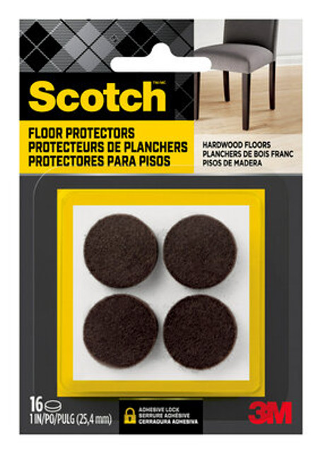 Scotch Floor Protectors, 1 in. Diameter, Brown, 16/Pack