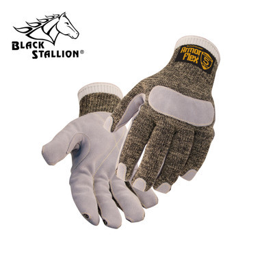 CUT RESISTANT GLOVE w/ LEATHER REINF. PALM, CUT LEVEL 5 Large Black Stallion