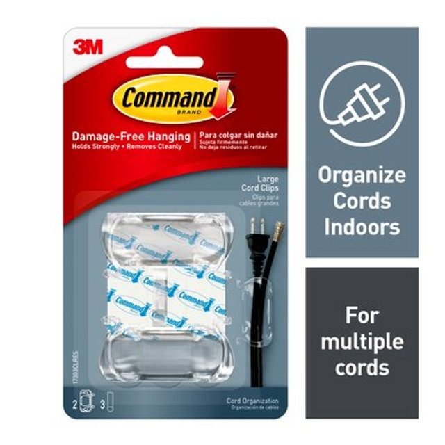 Command Clear Large Cord Clips, 17303CLR-ES, 2 Clips, 3 Strips