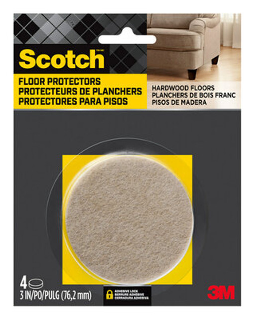 Scotch Floor Protectors, 3 in. Diameter, Beige, 4/Pack