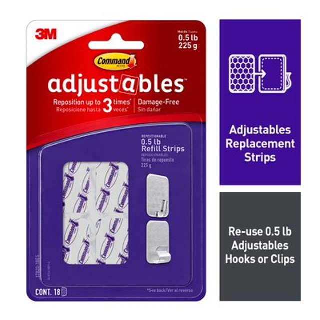 Command® Adjustables Repositionable 1/2 lb Refill Strips, 18 Strips, 17820-18ES