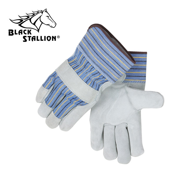 Black Stallion SEL SHLDER Split COWHIDE-STRAP Back STANDARD LEATHER PALM Work GLOVES Medium