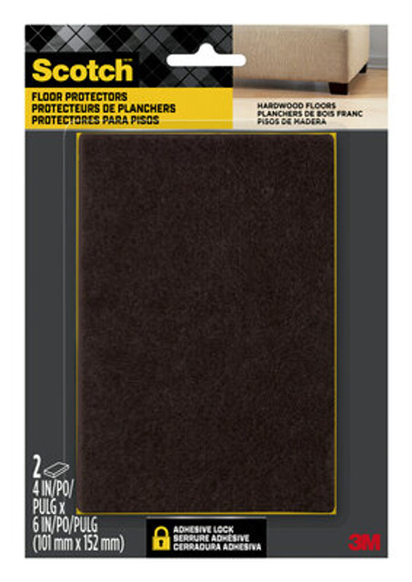 Scotch Rectangle Floor Protectors, 4 in x 6 in, Brown, 2/pk