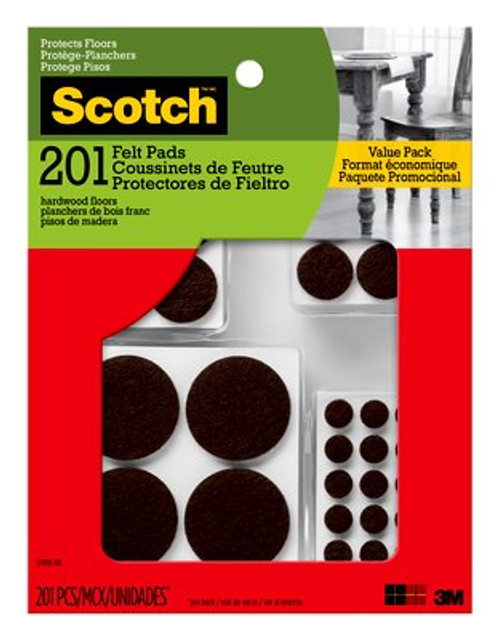 Scotch Felt Pads SP858-NA, Round, Brown Assorted 201/pk