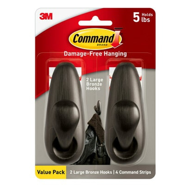 Command Large Forever Classic Hook, Oil Rubbed Bronze, 1 Hook, 2 Strips/Pack