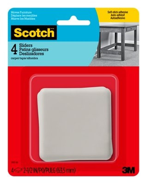 Scotch Sliders SP651-NA, Adhesive Hard Square 2.5-in 4/pk