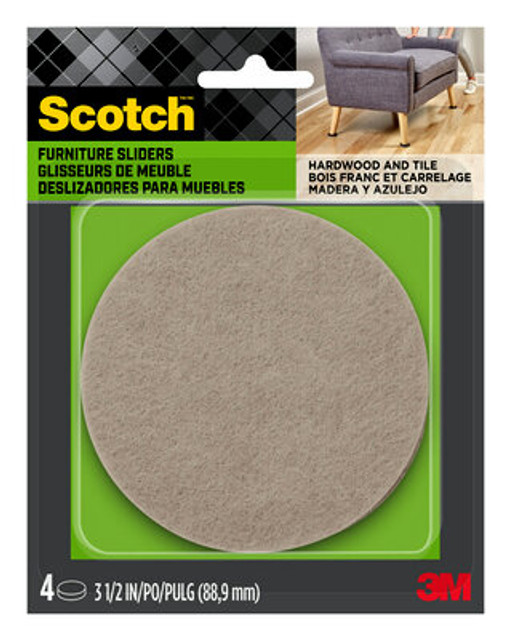 Scotch Felt Furniture Movers, 3-1/2 in. Adhesive, 4/Pack