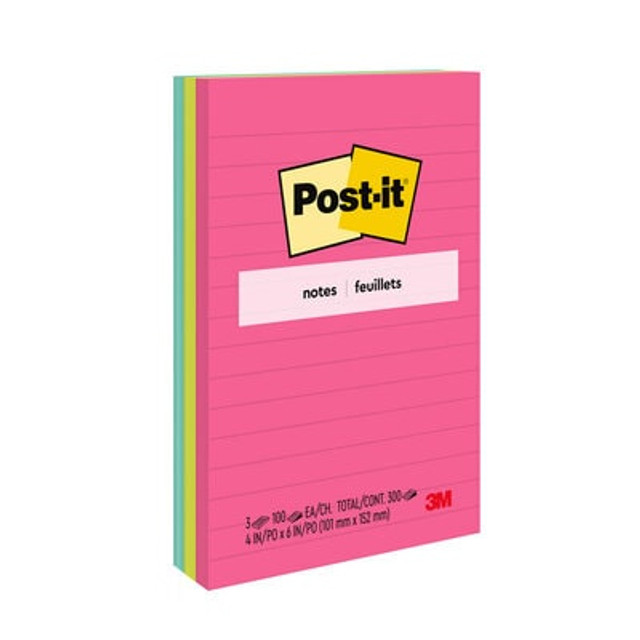 Post-it® Notes, 4 in x 6 in, Poptimistic Collection, Lined, 3 Pads/Pack