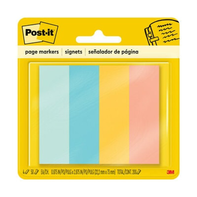 Post-it® Page Markers, Assorted Colors, 1 in. x 3 in., 50 Sheets/Pad, 4 Pads/Pack