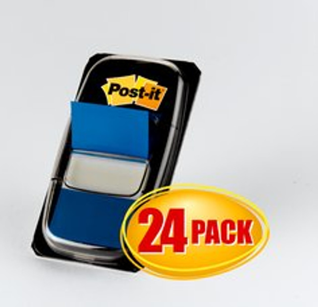 Post-it Flags 680-2-24, 1 in. x 1.7 in. (25,4 mm x 43,2 mm) Blue 24dis/pk, 2 pk/cs 96880