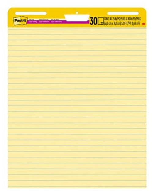 Post-it® Super Sticky Easel Pad, Yellow Paper with Lines, 30 Sheets/Pad, 2 Pads/Pack