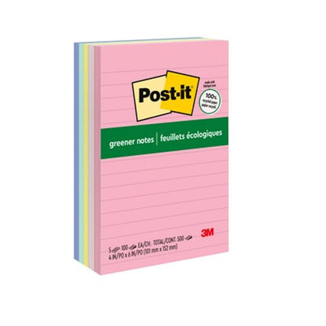 Post-it® Greener Notes, 4 in x 6 in, Sweet Sprinkles Collection, Lined, 5 Pads/Pack
