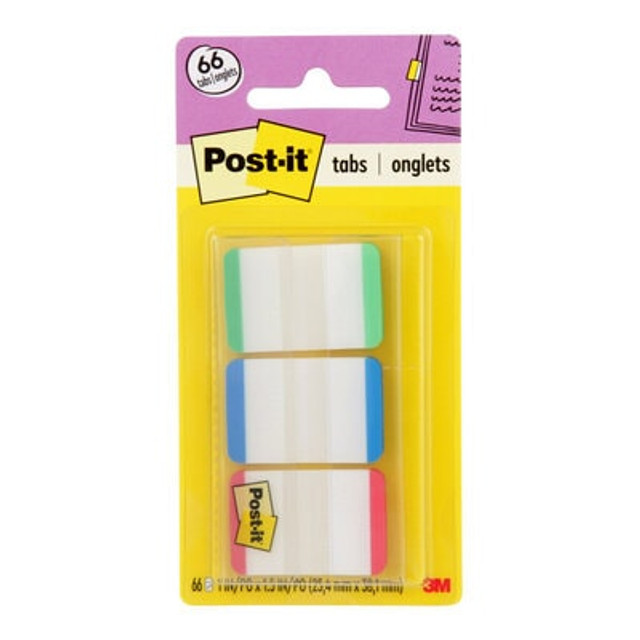 Post-it® Durable Tabs 686L-GBR, 1 in. x 1.5 in. Green, Blue, Red 22 Tabs Pad