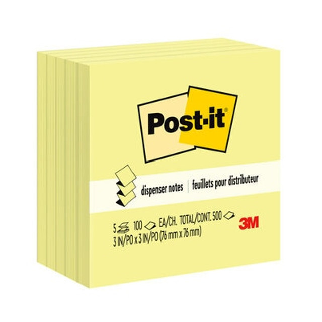 Post-it® Pop-up Notes, 3301-5YW, 3 in x 3 in, Canary Yellow, 5 Pads/Pack