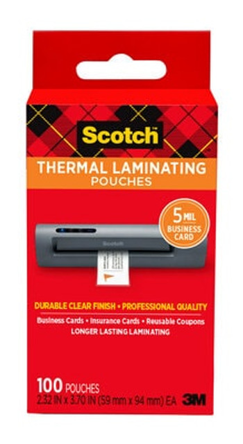 TP5851-100 Scotch Thermal Pouchs,2.32inx3.70in Bsnss Crd 100pk