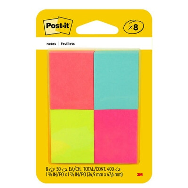 Post-it® Notes 653-8AF, 1-3/8 in x 1-7/8 in (34,9 mm x 47,6 mm) Poptimistic colors