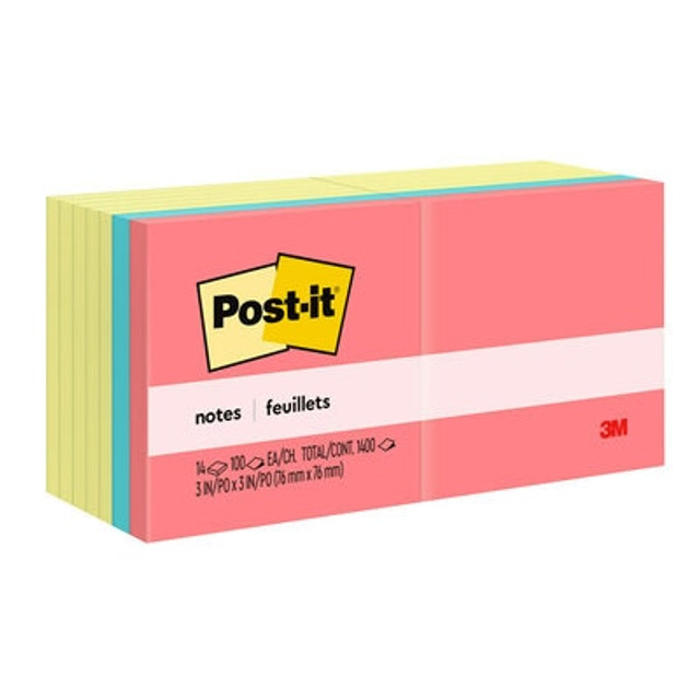 Post-it® Notes Value Pack, 3 in x 3 in, Canary Yellow and Poptimistic Collection, 14 Pads/Pack