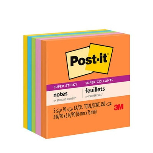 Post-it® Super Sticky Notes, Energy Boost, 3 in x 3in