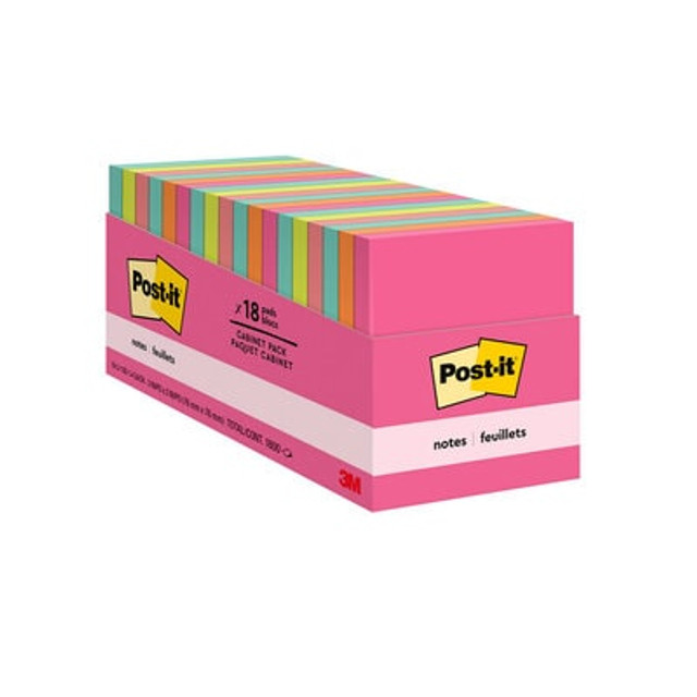 Post-it® Notes, 3 in x 3 in, Poptimistic Collection, 18 Pads/Cabinet Pack, 100 Sheets/Pad