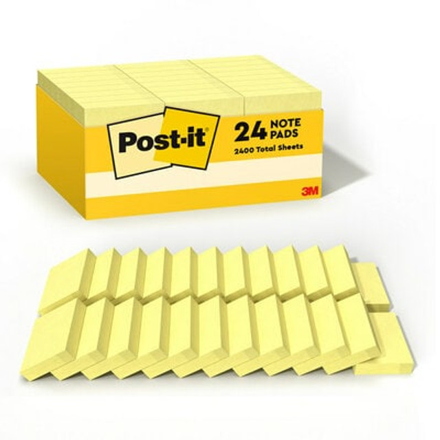 Post-it® Notes Value Pack, 1 3/8 in. x 1 7/8 in., Canary Yellow, 24 Pads/Pack