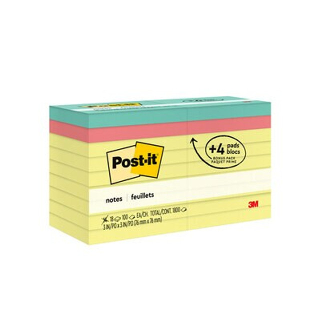 Post-it® Notes, Canary, Assorted Colors, 3in x 3in, 14 pads