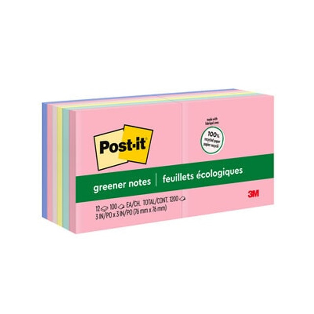 Post-it® Greener Notes, Sweet Sprinkles, 3in x 3in, 12 pads