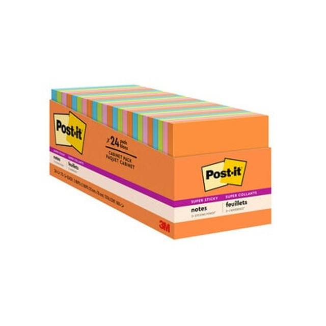 Post-it Super Sticky Notes Cabinet Pack, Energy Boost, 24 pk, Bright Colors