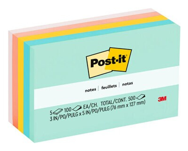 Post-it® Notes Originals, 3 IN x 5 IN (76 mm x 127 mm) 5 Pads, 100 Sheets, Total 500 pages