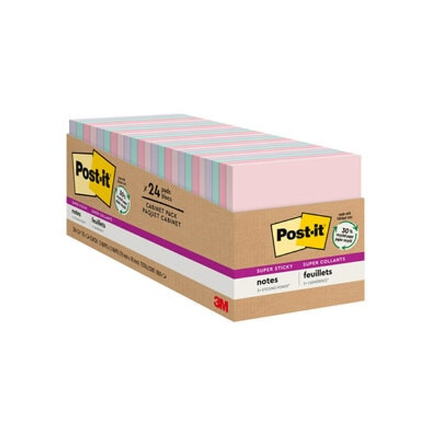 Post-it® Super Sticky Recycled Notes 654-24NH-CP, 3 in x 3 in (76 mm x 76 mm) Wanderlust Pastels