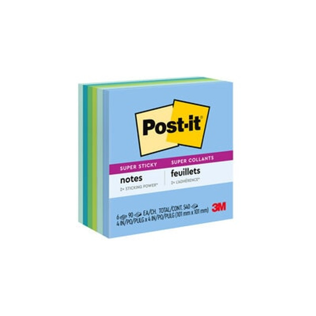 Post-it® Super Sticky Notes 654-6SSTZ, 3 in x 3 in (76 mm x 76 mm)