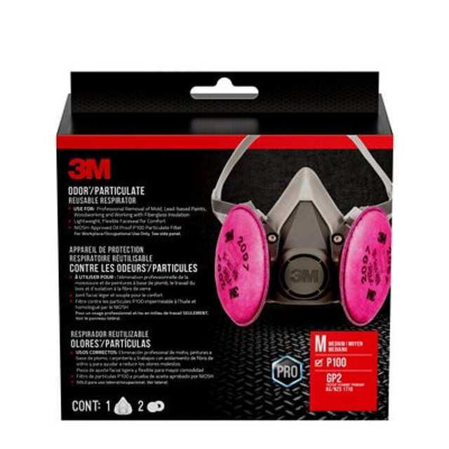3M Odor/Particulate Reusable Respirator 6297, P100, Medium, 1-Facepiece & 2-pair of 2097 Filters