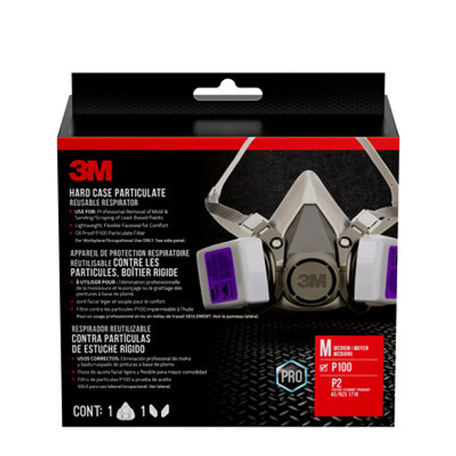 3M Hard Case Particulate Reusable Respirator 62093, P100, Medium, 1-Facepiece & 1-pair 7093 Filters