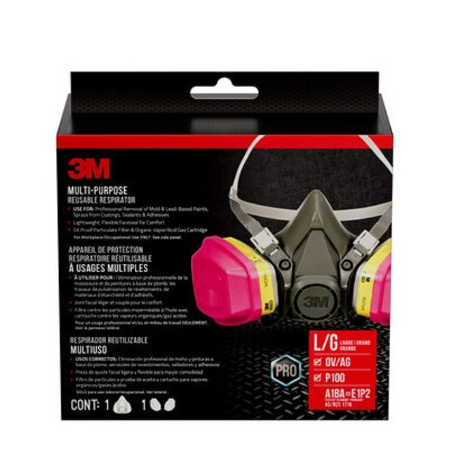 3M Multi-Purpose Reusable Respirator 63023, OV/AG/P100, Large, 1-Facepiece and 1-Pair of 60923