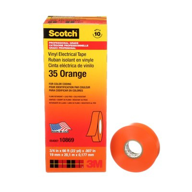 Scotch® 35 Pro Grade Vinyl Electrical Colour Coding Tape, orange