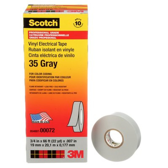 Scotch® 35 Vinyl Electrical Colour Coding Tape, gray, 7 mil,