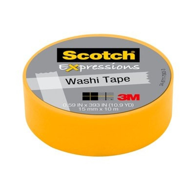 Scotch(R) Expressions Washi Tape C314-YEL, .59 in x 393 in (15 mm x 10 m) Yellow