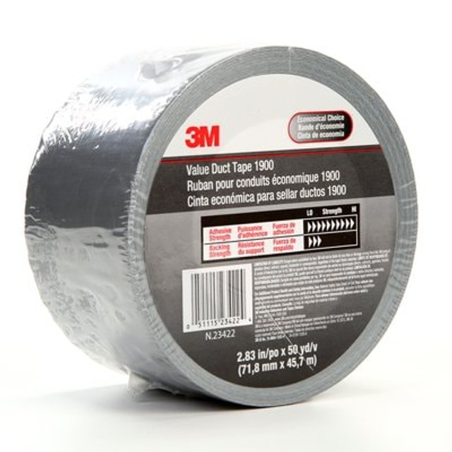 3M Value Duct Tape 1900 Silver, 2.83 in x 50 yd 5.8 mil