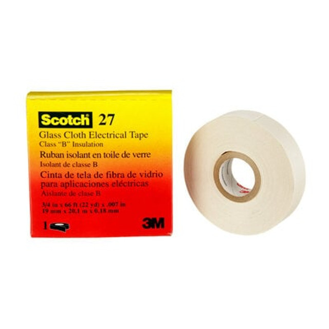Scotch® 27 Glass Cloth Electrical Tape, white, rubber thermosetting adhesive