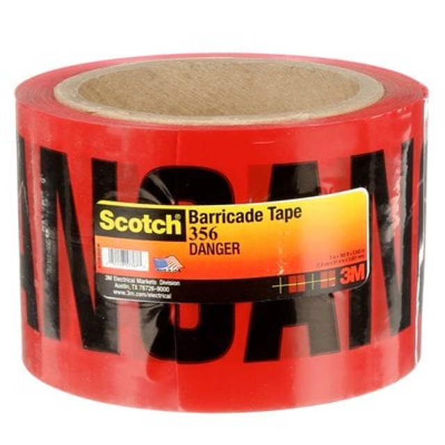 Scotch® 356 Barricade Tape, DANGER, red, 2 mil, 3 in x 3000ft